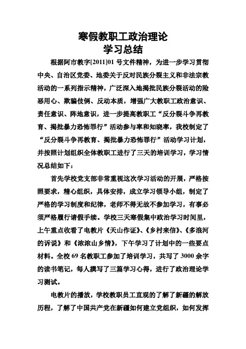 2010-2011教师寒假政治学习总结doc