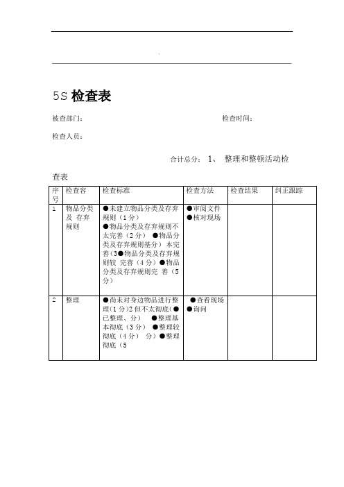 通用的5S检查表