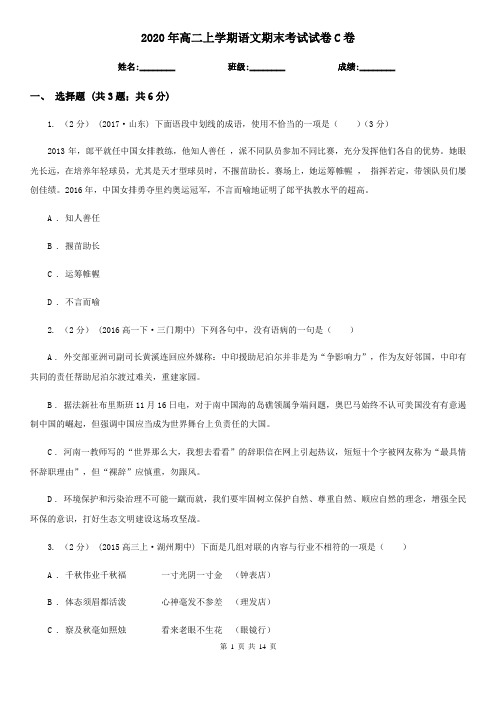 2020年高二上学期语文期末考试试卷C卷