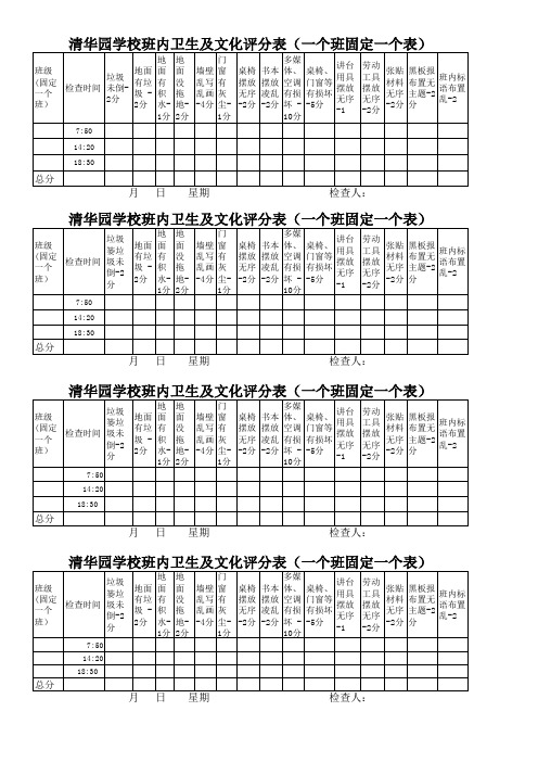 清华园学校班内卫生(含走廊卫生)班级文化方面(100分)