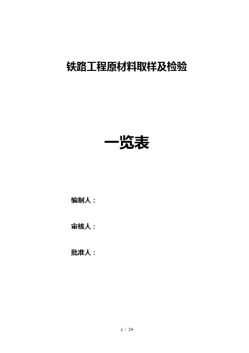 铁路工程原材料取样及检验要求一览表09.7