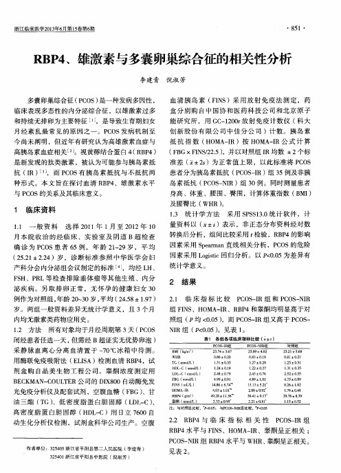 RBP4、雄激素与多囊卵巢综合征的相关性分析