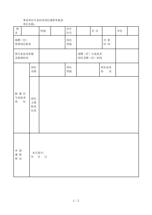 事业单位专业技术岗位兼职审批表