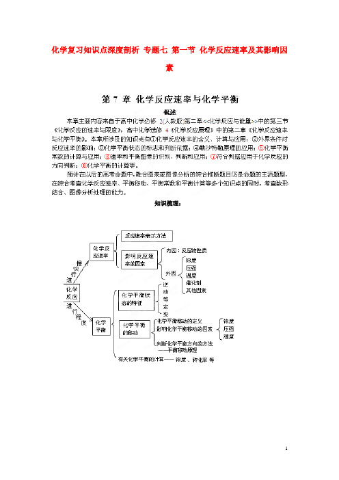 高中化学复习知识点深度剖析专题七第一节化学反应速率及其影响因素