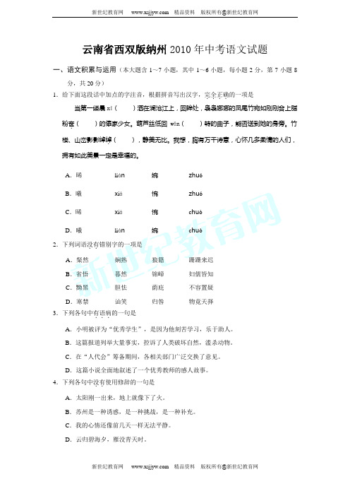 云南2010年中考语文试题与答案全集(最新)(word)-7