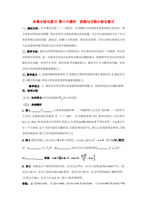 (整理版)本章小结与复习第十六课时直线与方程小结与复习