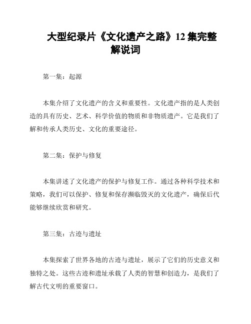 大型纪录片《文化遗产之路》12集完整解说词