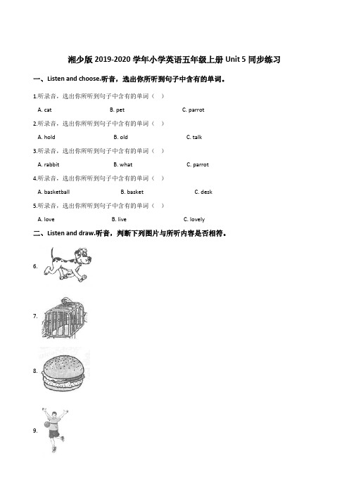 五年级上册英语试题-Unit5 Can I have a pet 湘少版三起含答案