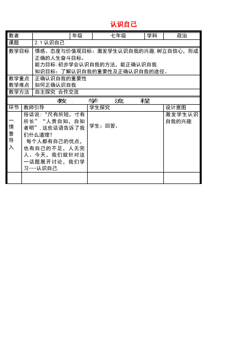 七年级道德与法治上册第一单元成长的节拍第三课发现自己第1框认识自己电子教案新人教版