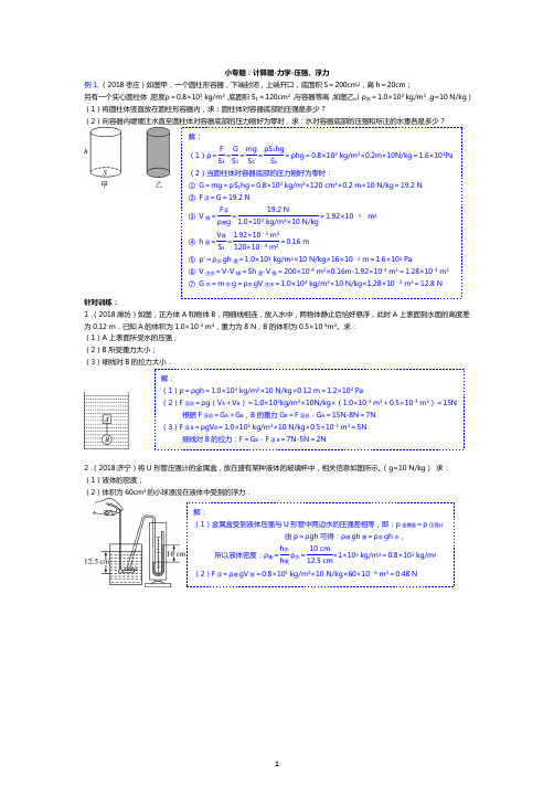 中考物理总复习专题训练：压强 浮力计算题(附答案)