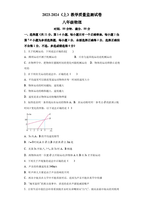 辽宁省沈阳市重点中学2023-2024学年八年级上学期期中考试物理试题(含解析)