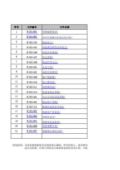 地产集团物业公司预算表格全套 LS 