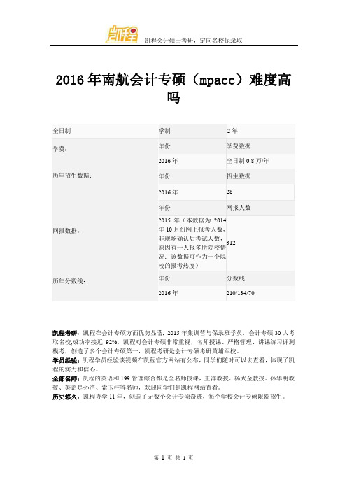 2016年南航会计专硕(mpacc)难度高吗