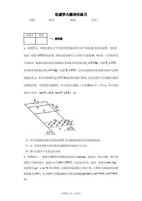 高中物理 新高考 高考专题 电磁学大题培优练习(含答案)