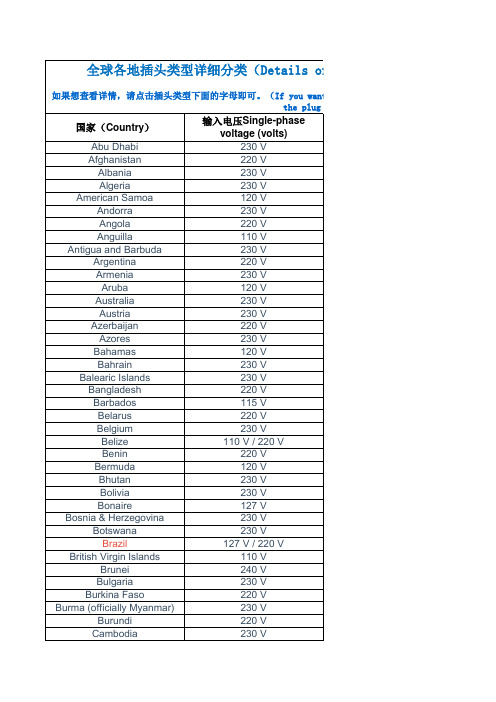 电源适配器充电器   世界各国插脚分类