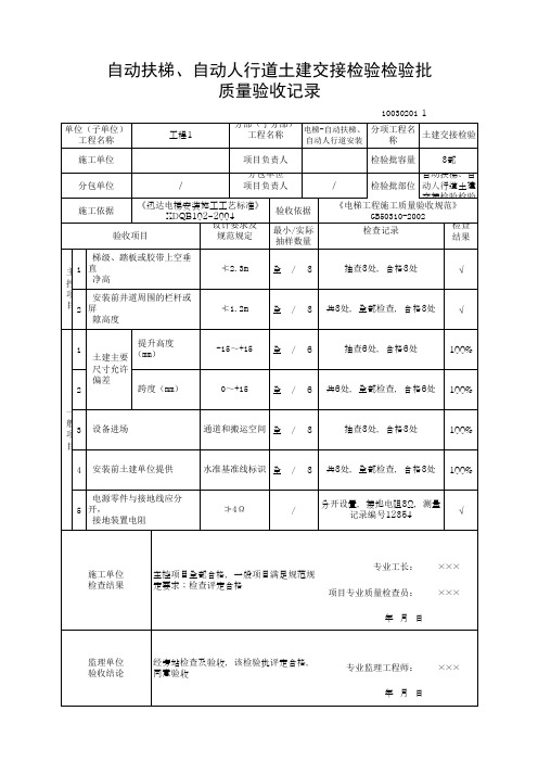 自动扶梯、自动人行道土建交接检验检验批(最新)