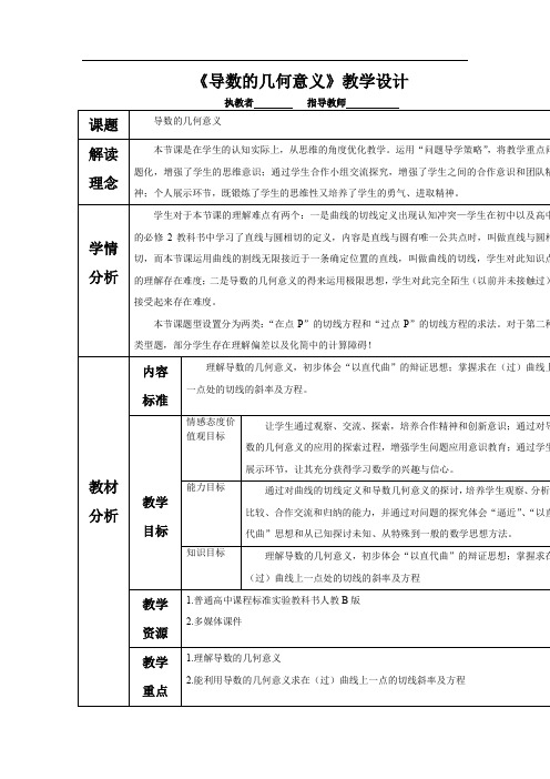 高中数学_导数的几何意义教学设计学情分析教材分析课后反思