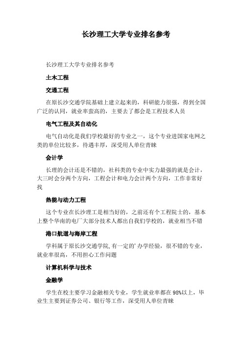 长沙理工大学专业排名参考