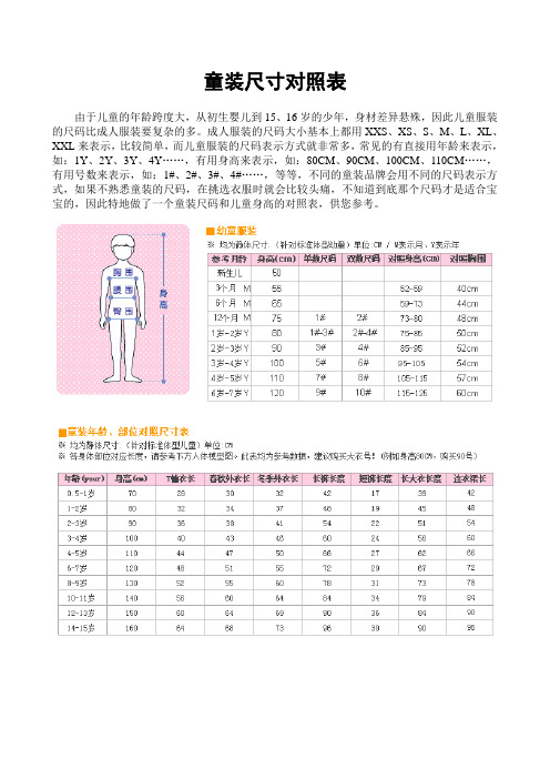 童装尺码与儿童年龄、身高、胸围对照表