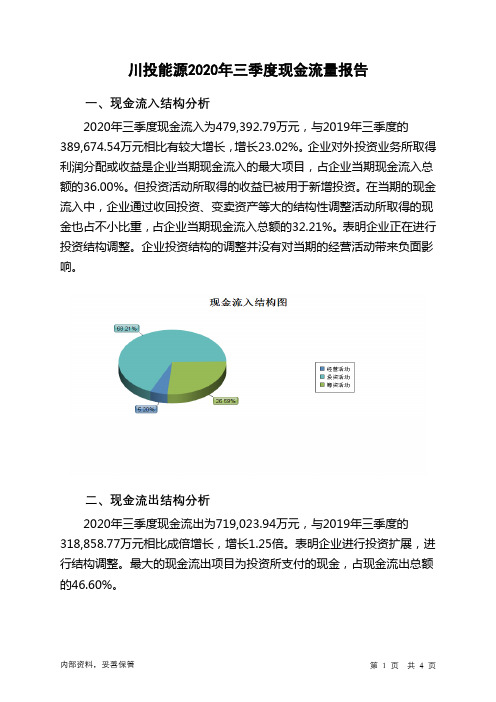 川投能源2020年三季度现金流量报告