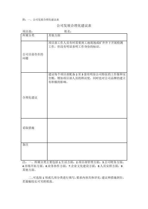 公司发展合理化建议表