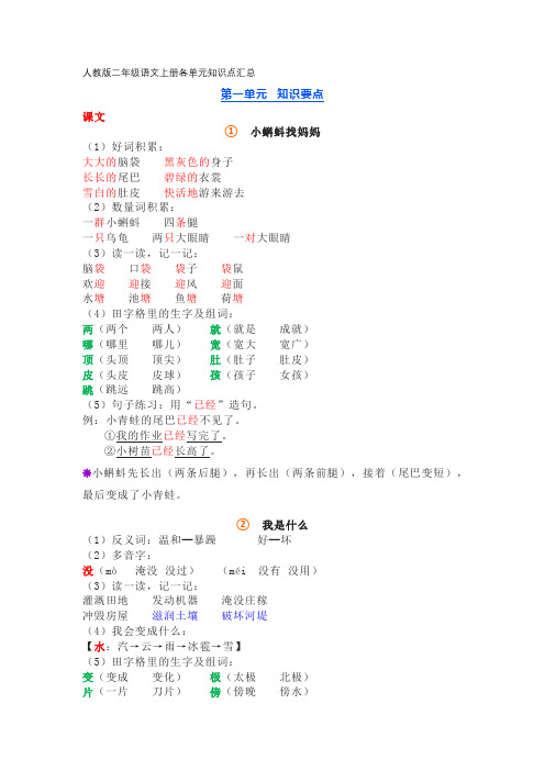 人教版二年级语文上册各单元知识点汇总