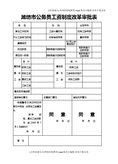 潍坊市公务员工资制度改革审批表