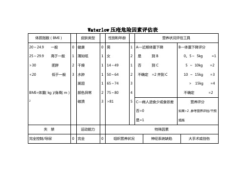 Waterlow压疮危险因素评估表