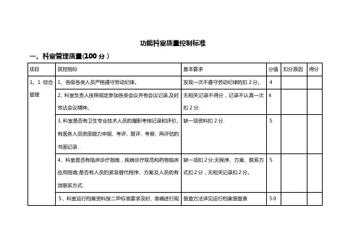 功能科室质量控制标准