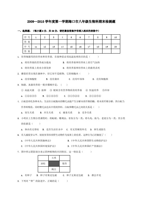 海口教育研究培训院八年级上学期期末检测