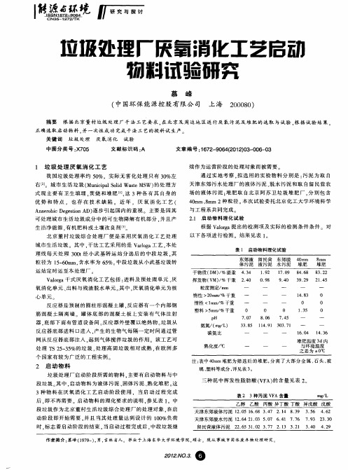 垃圾处理厂厌氧消化工艺启动物料试验研究