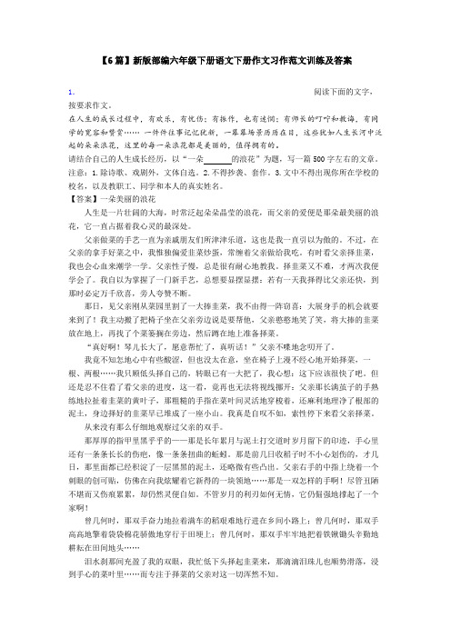 【6篇】新版部编六年级下册语文下册作文习作范文训练及答案