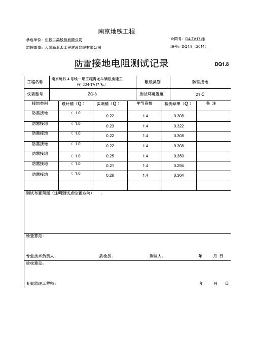 防雷接地电阻测试记录