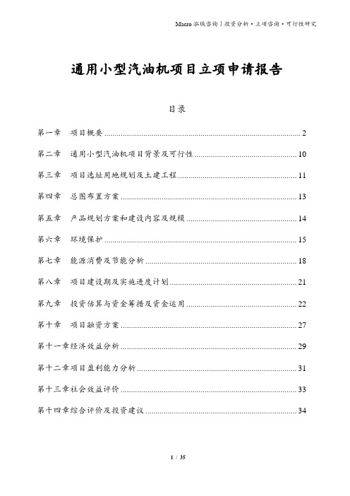 通用小型汽油机项目立项申请报告
