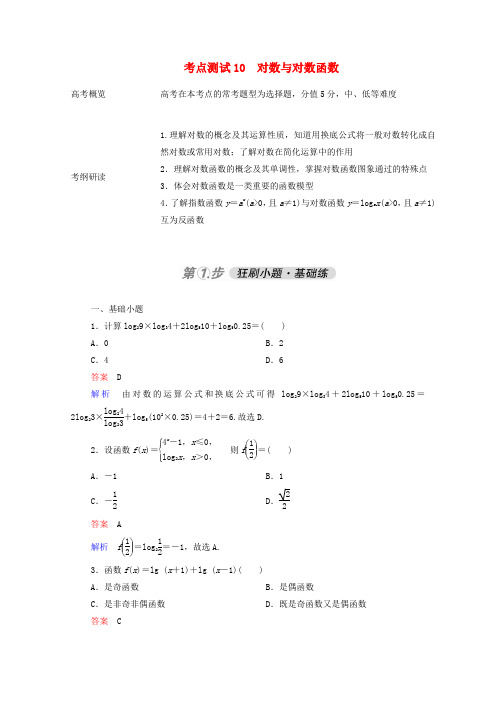 2021届高考数学一轮复习第一部分考点通关练第二章函数导数及其应用考点测试10对数与对数函数含解析人教B版