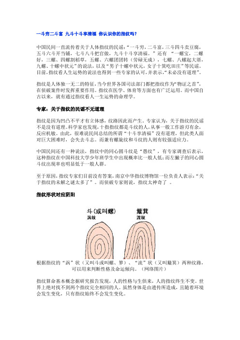 一斗穷二斗富 九斗十斗享清福 你认识你的指纹吗