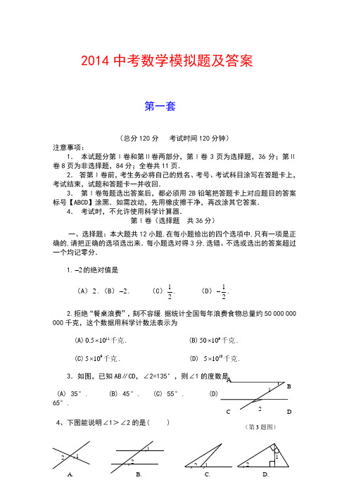 2014年山东日照市中考数学模拟题试题及答案