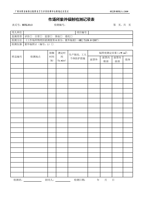 作场所紫外辐射检测记录表