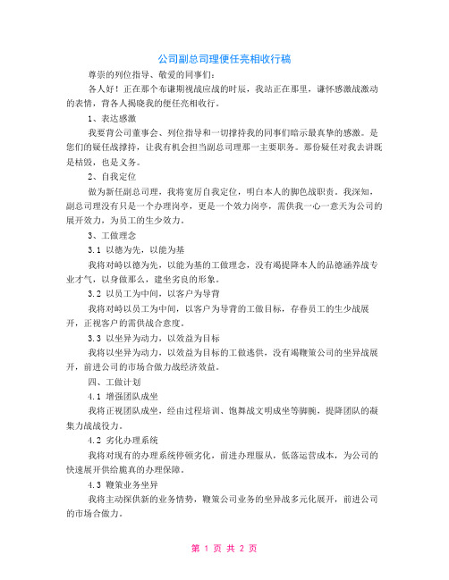 公司副总经理就职表态发言稿