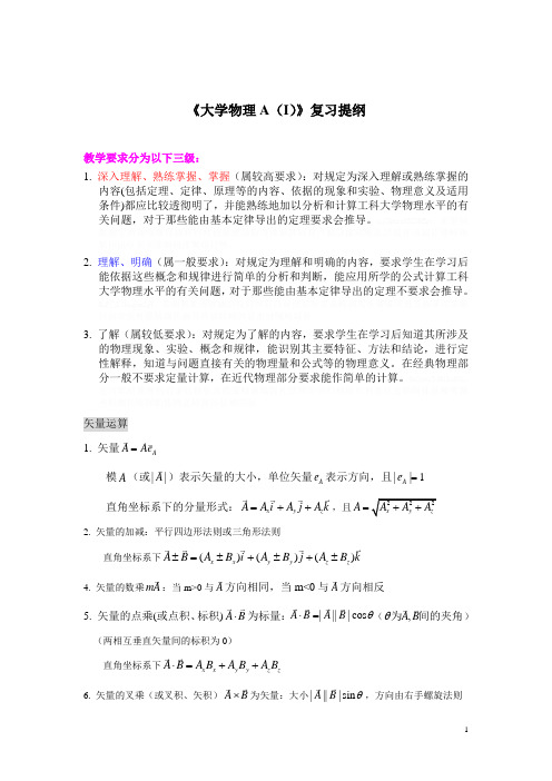 《大学物理A(I)》复习提纲