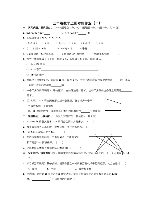 数学知识点小学数学五年级寒假作业(二)-总结