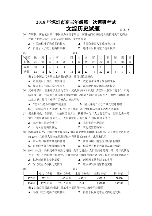 2018届广东省深圳市一模文综历史试题