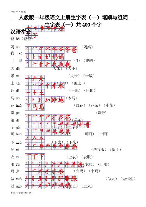 人教版一年级语文上册生字表笔顺表及组词(Word)格式