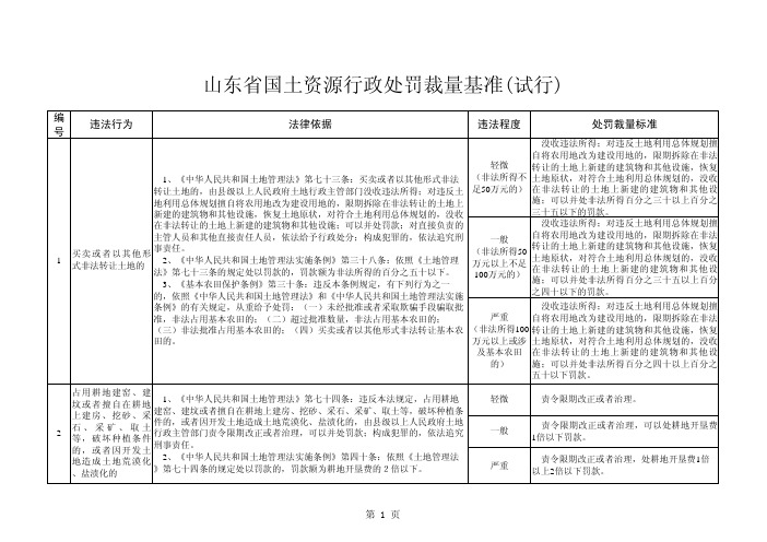 山东省国土资源行政处罚裁量基准(试行)