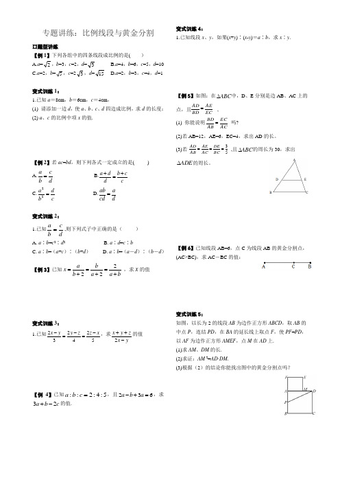 专题讲练：比例线段与黄金分割
