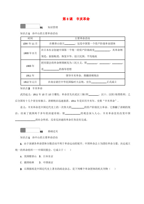 八年级历史上册 第二单元 第8课 辛亥革命练习 新人教版-新人教版初中八年级上册历史试题