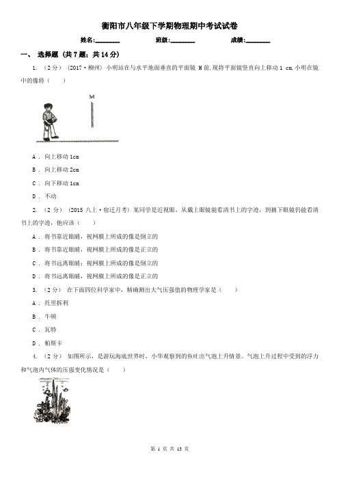 衡阳市八年级下学期物理期中考试试卷