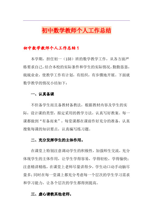 初中数学教师个人工作总结