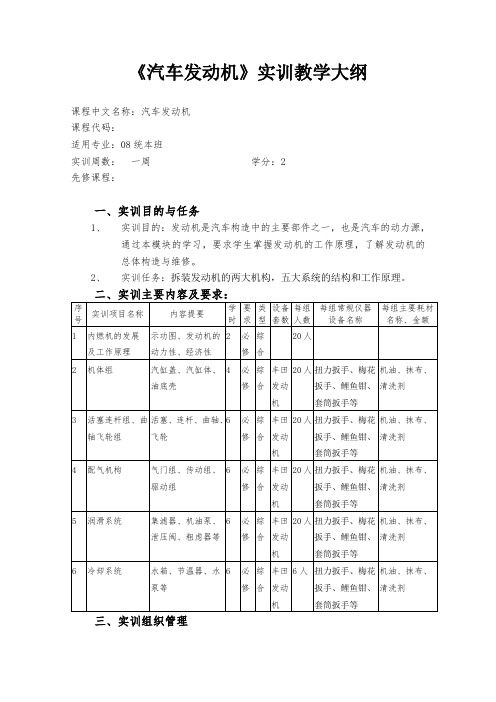 08统本汽车发动机教学大纲