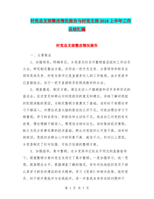 村党总支部整改情况报告与村党支部2018上半年工作总结汇编.doc